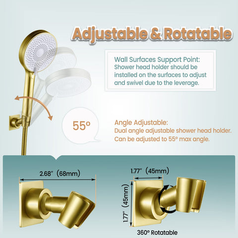 YDmeet 360-degree rotation brass holder allows easy shower head aiming