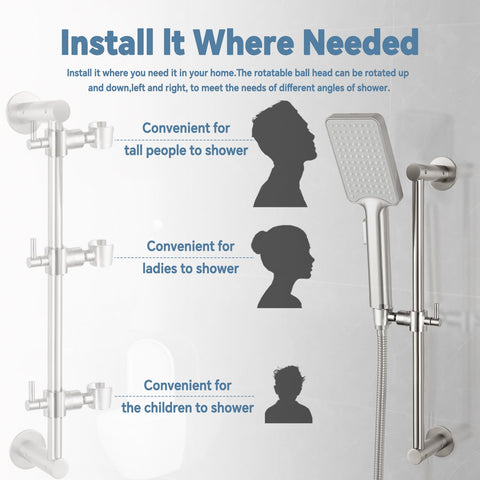 YDmeet adjustable handheld shower head holder for flexible rinsing angles.