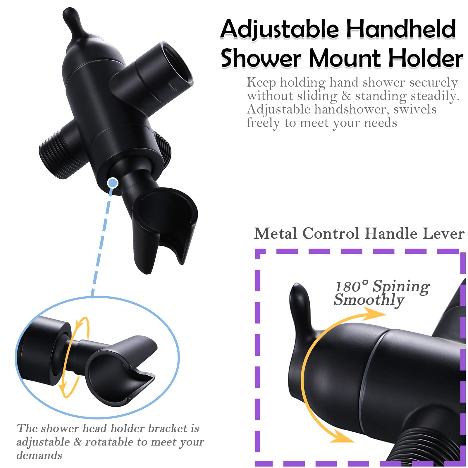 YDmeet brass handshower mount keeps handheld shower secure and adjustable.