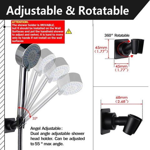 YDmeet 360-degree rotation brass holder offers flexible shower angles.
