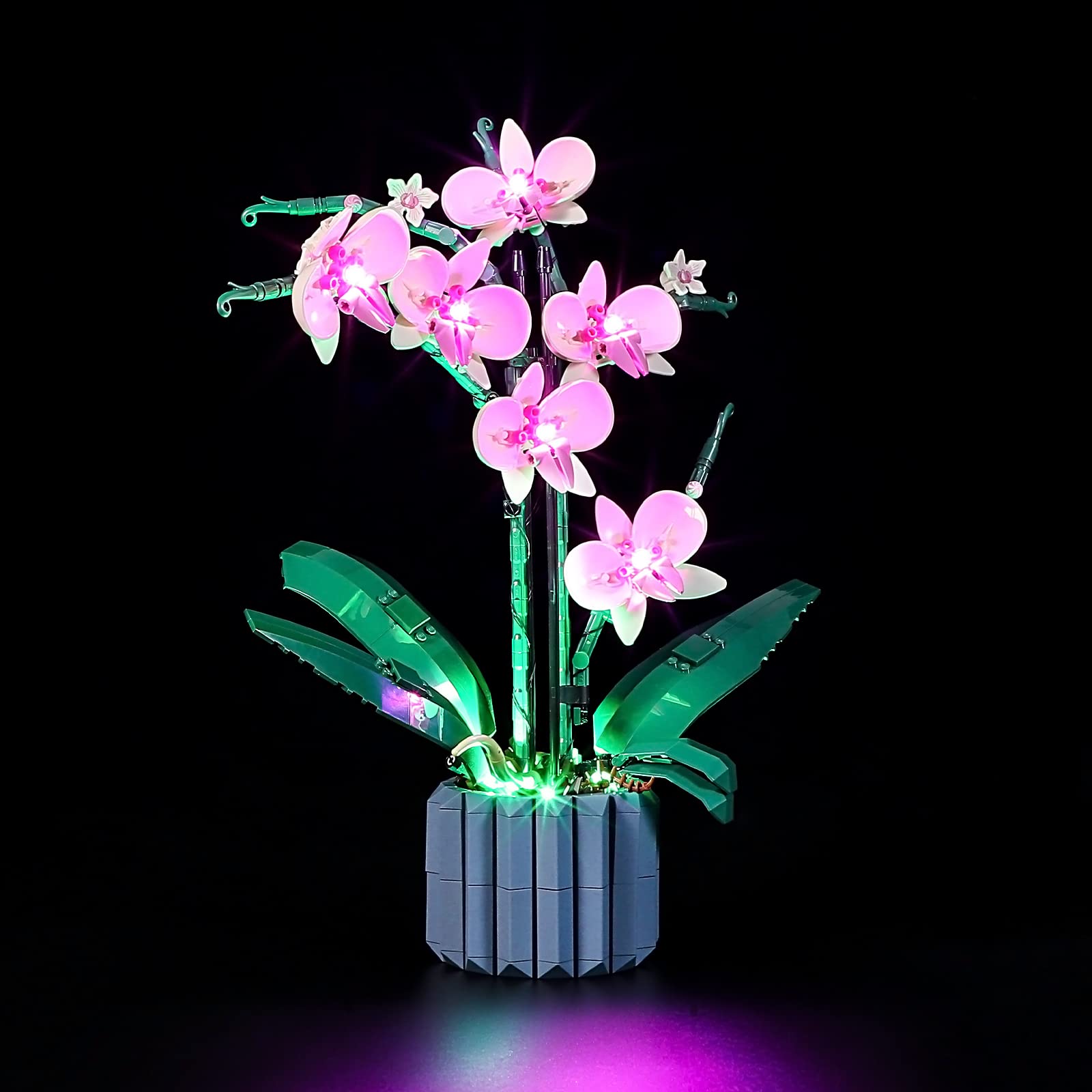 YEABRICKS orchid LED kit assembly closeup guides precise setup.