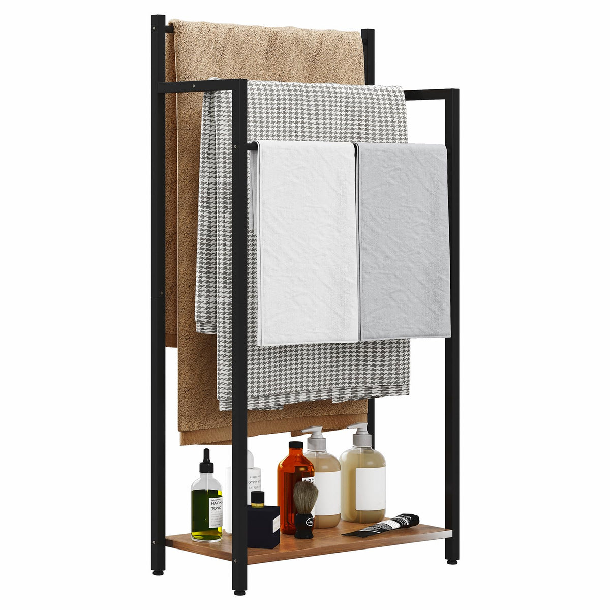 yeavs freestanding towel rack with a 3-tier ladder and rustic shelf for towels