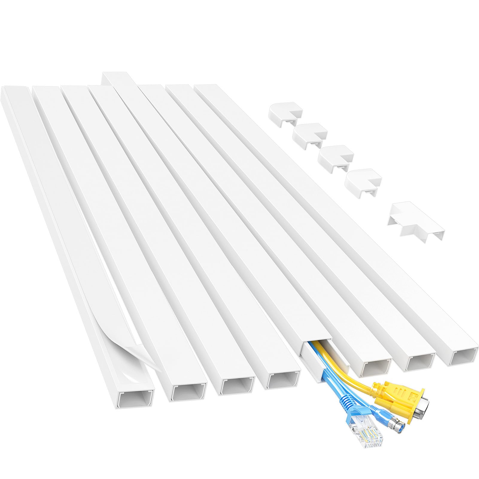Yecaye Cord Hider 113in kit mounted on wall reduces cable clutter