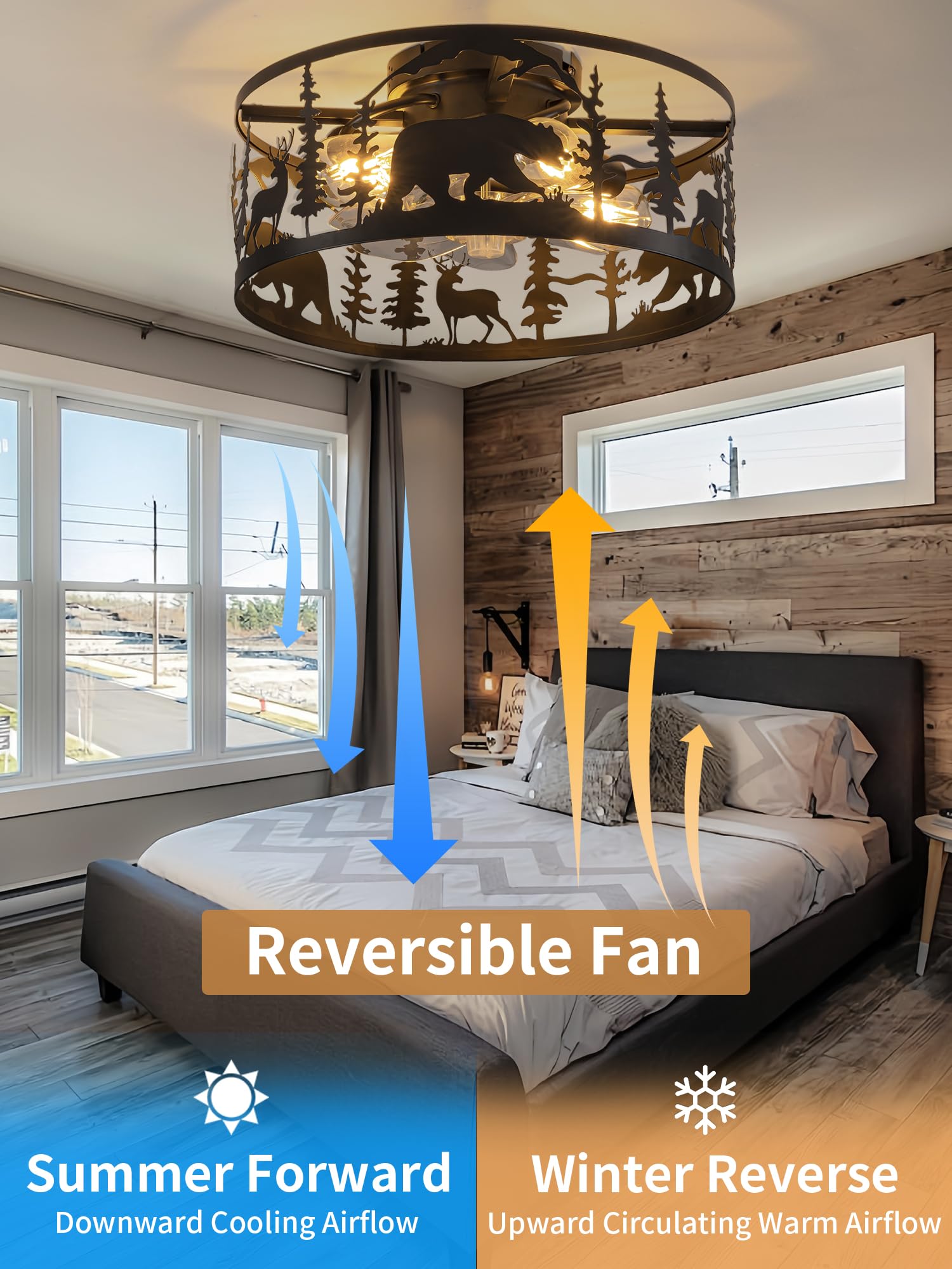 YEDAORL entryway and kitchen island area with rustic ceiling fan light