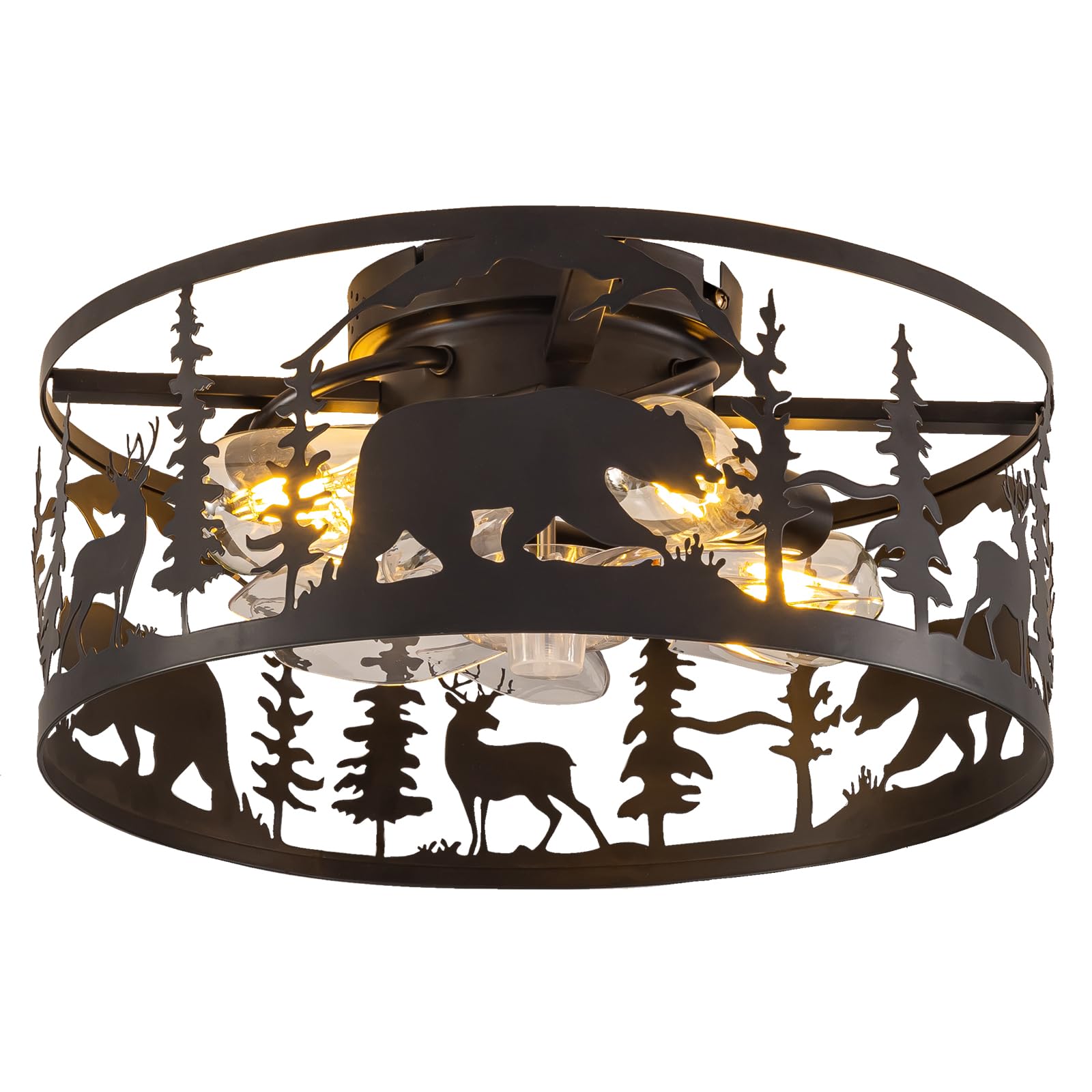 YEDAORL farmhouse caged ceiling fan with bear deer design for cozy spaces