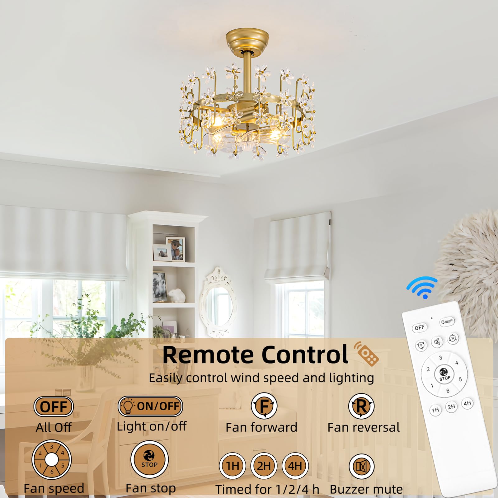 YEDAORL remote-control fandelier for easy wind speed and light adjustment