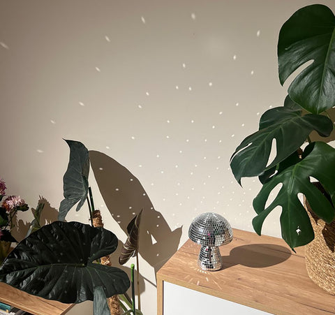 Yeehlmer silver large mushroom disco ball creates bold focal points