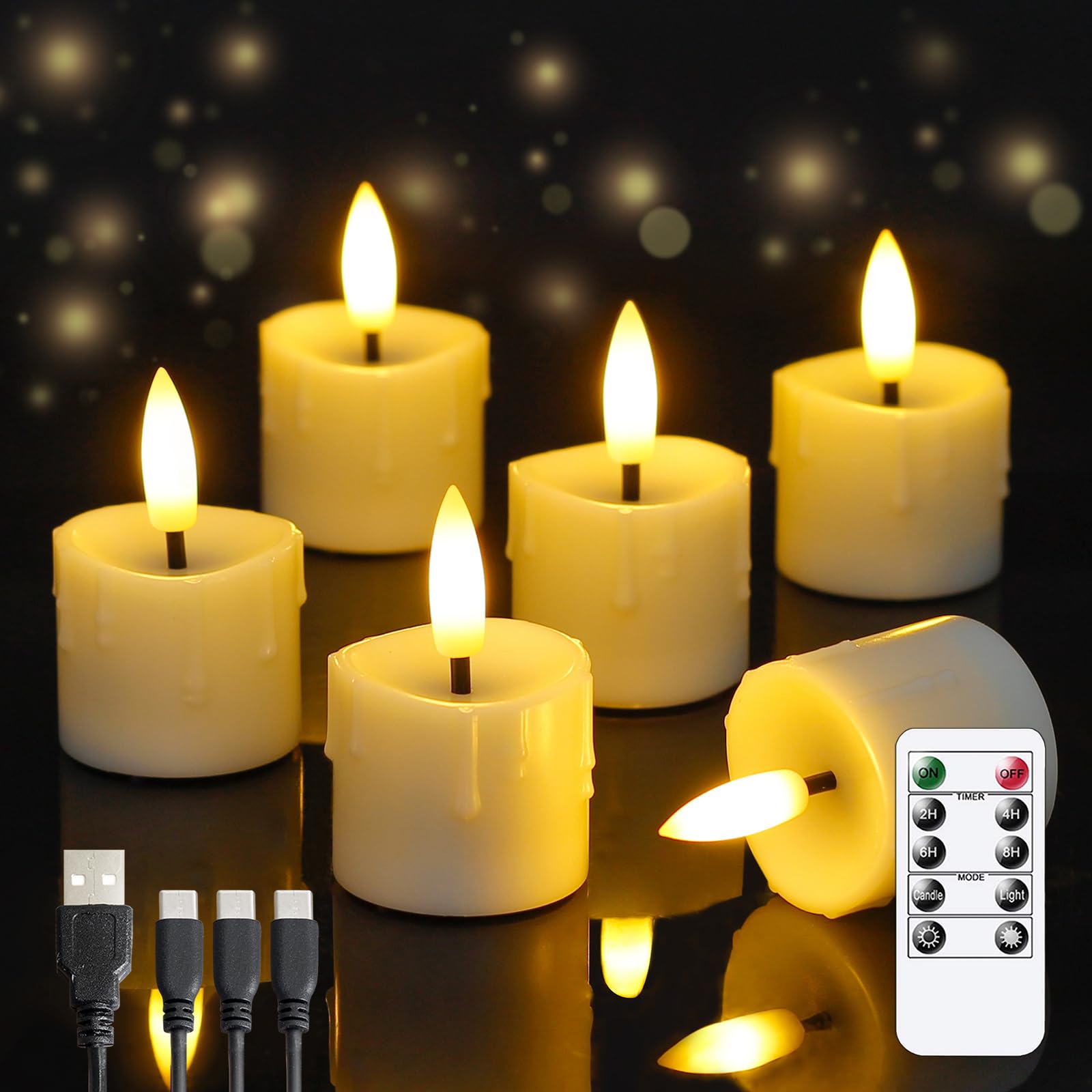Yeelida rechargeable tea light candles with remote for safe ambient lighting.