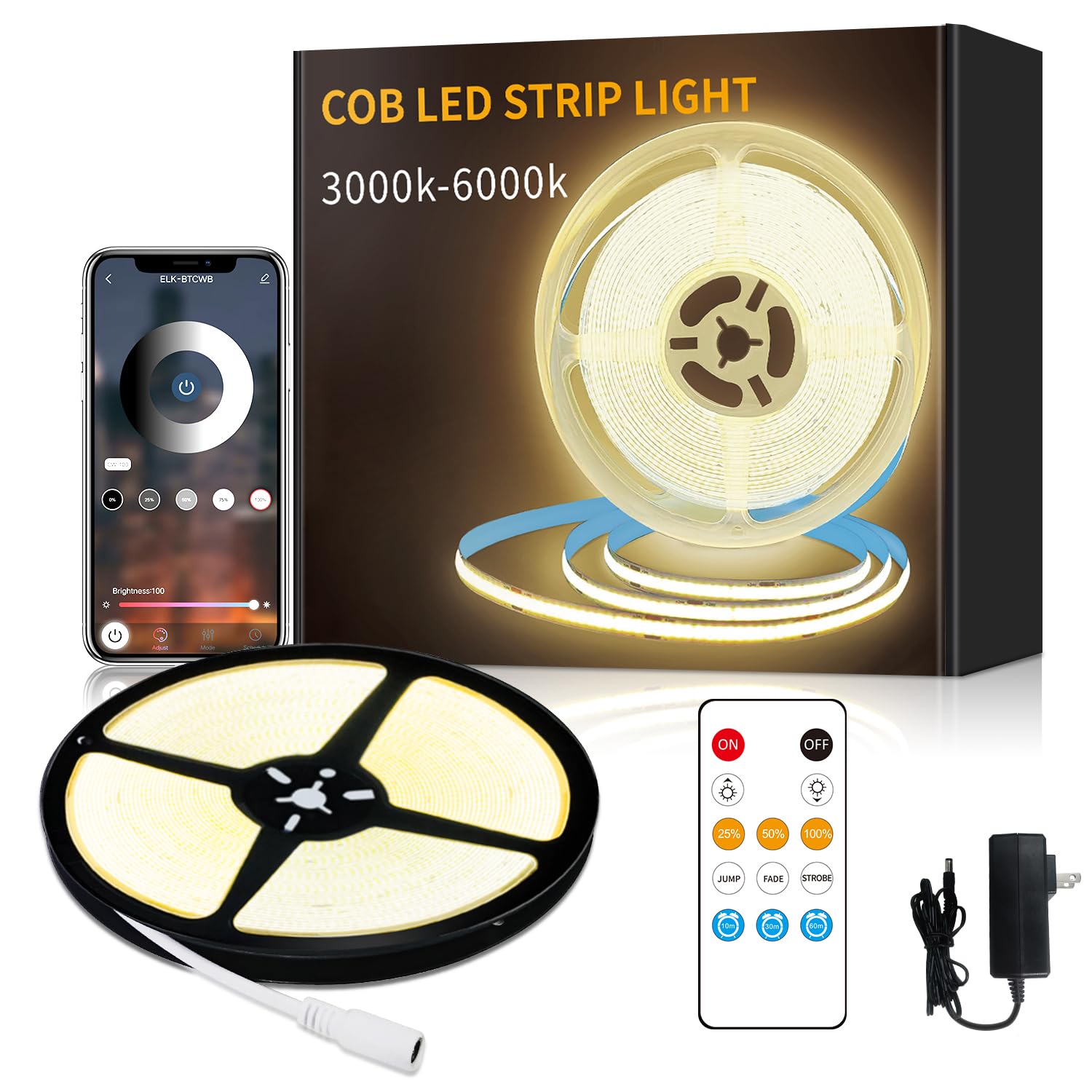 Yeewhale COB LED strip delivers warm, even bedroom ambience across 32.8 ft.