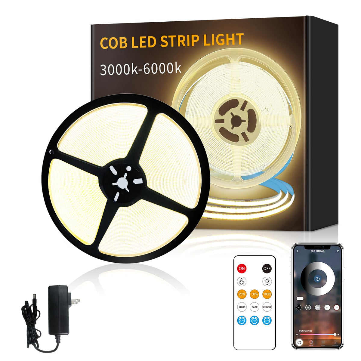 Yeewhale COB LED strip in warm white lights a bedroom evenly