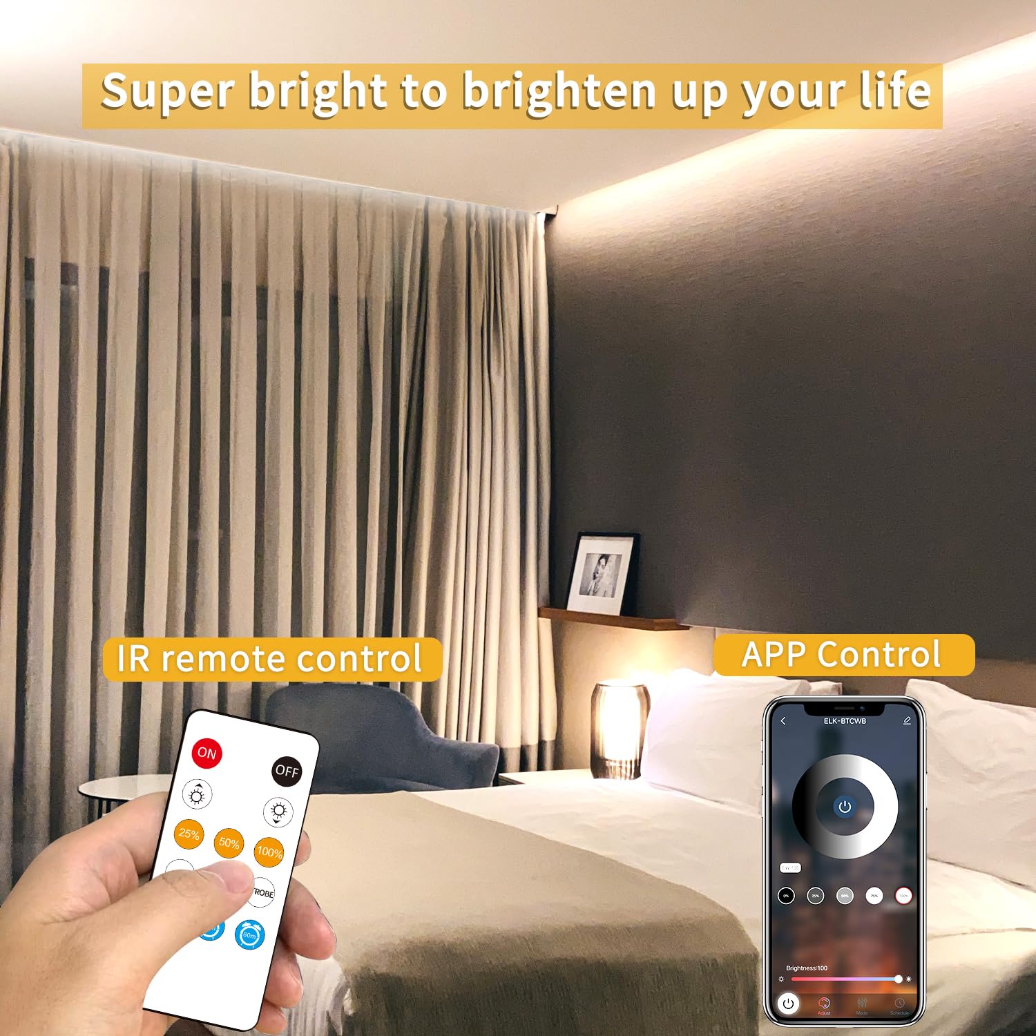 Yeewhale COB LED strip installed on a clean, smooth surface for seamless setup.