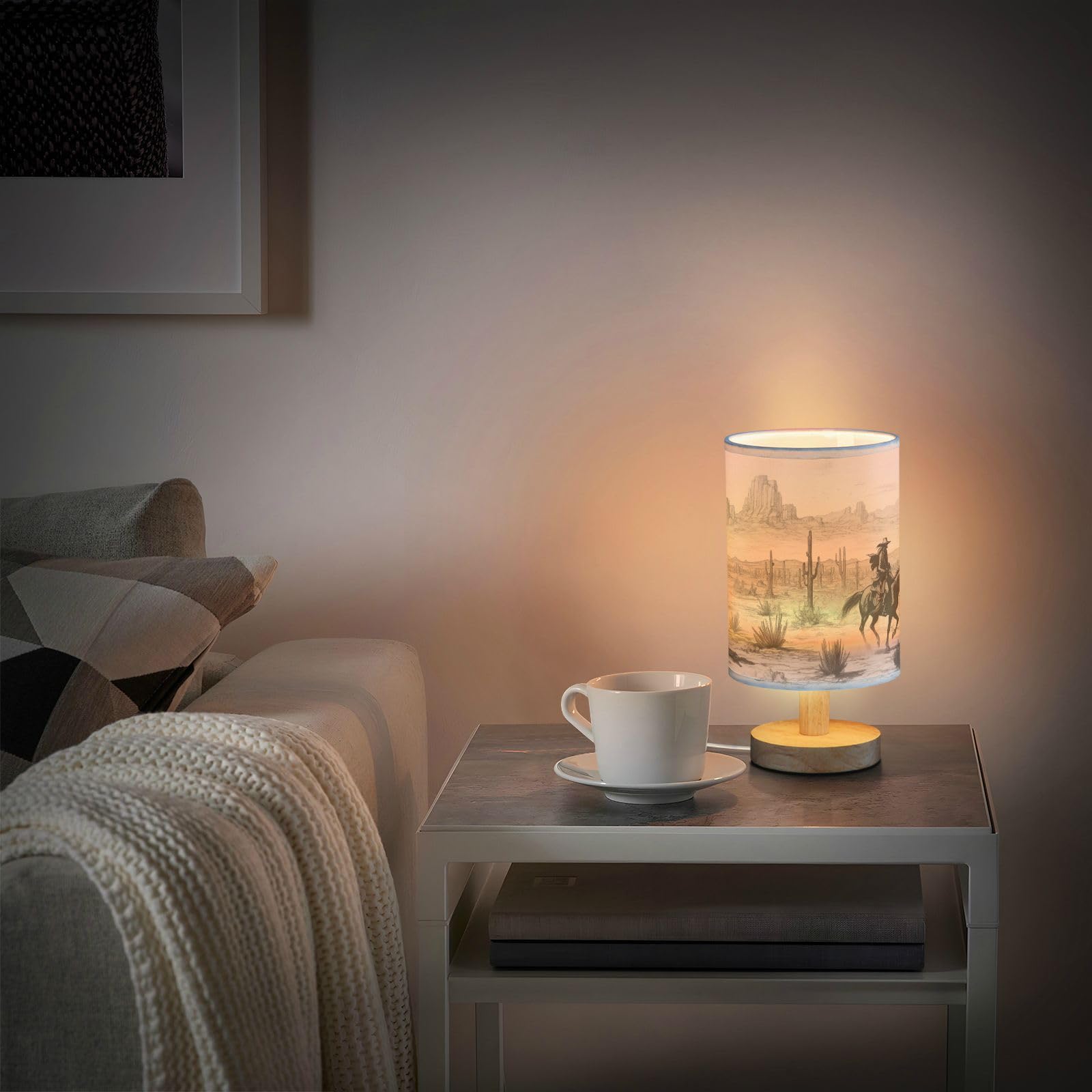 YEGAME Western Cowboy bedside lamp compact size suits small tables and nightstands.