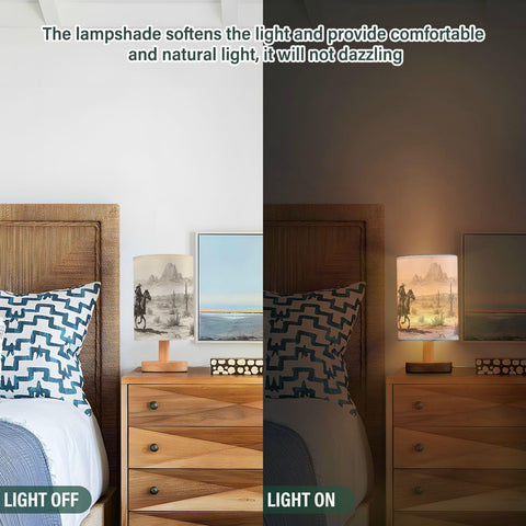 YEGAME Western Cowboy bedside lamp flaxen shade softens glare for comfortable reading.