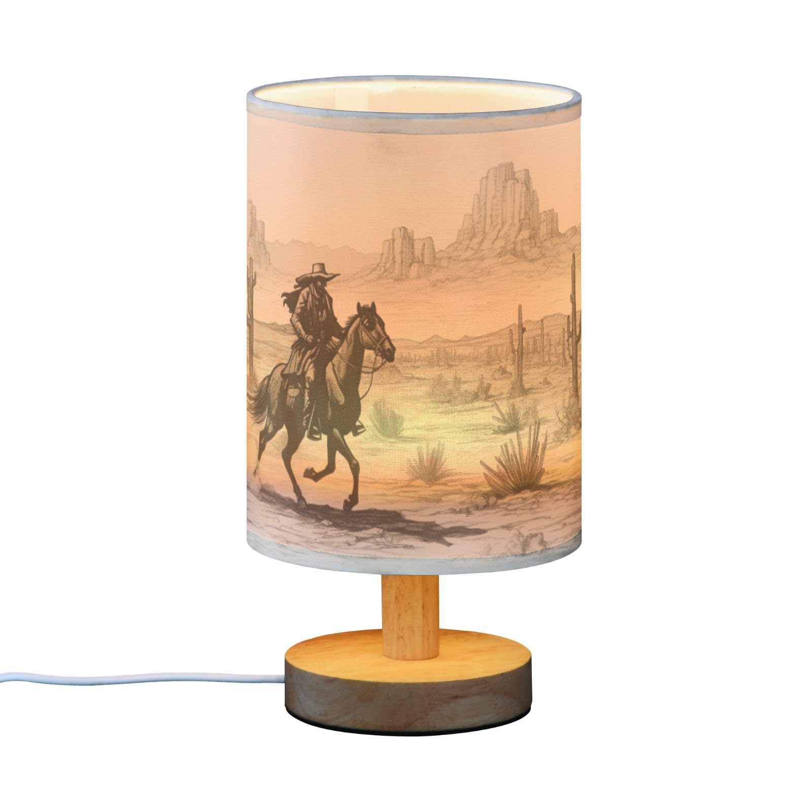 YEGAME Western Cowboy bedside lamp shade focuses soft flaxen fabric glow for gentle reading.