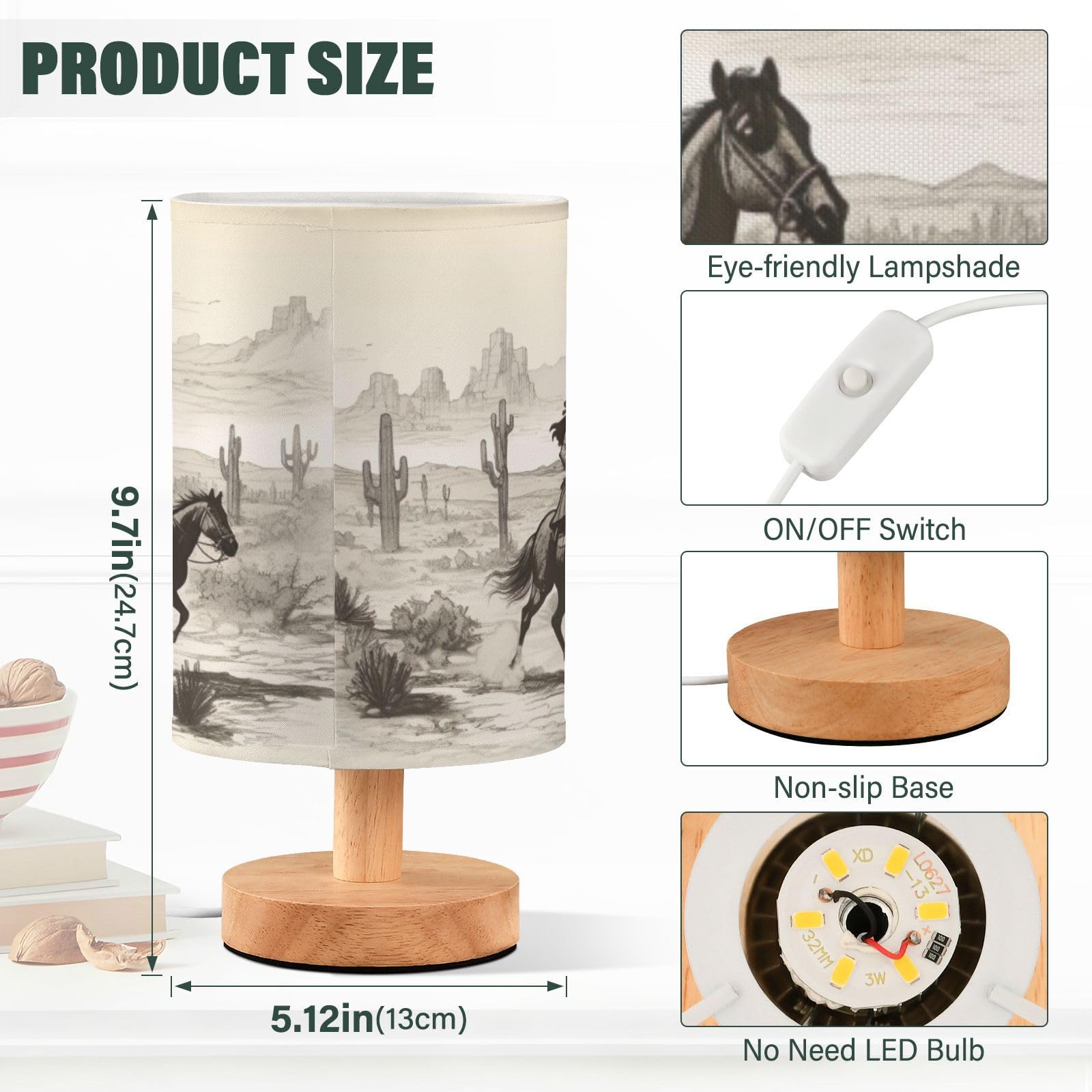 YEGAME Western Cowboy bedside lamp USB-port enables quick power on-the-go use.