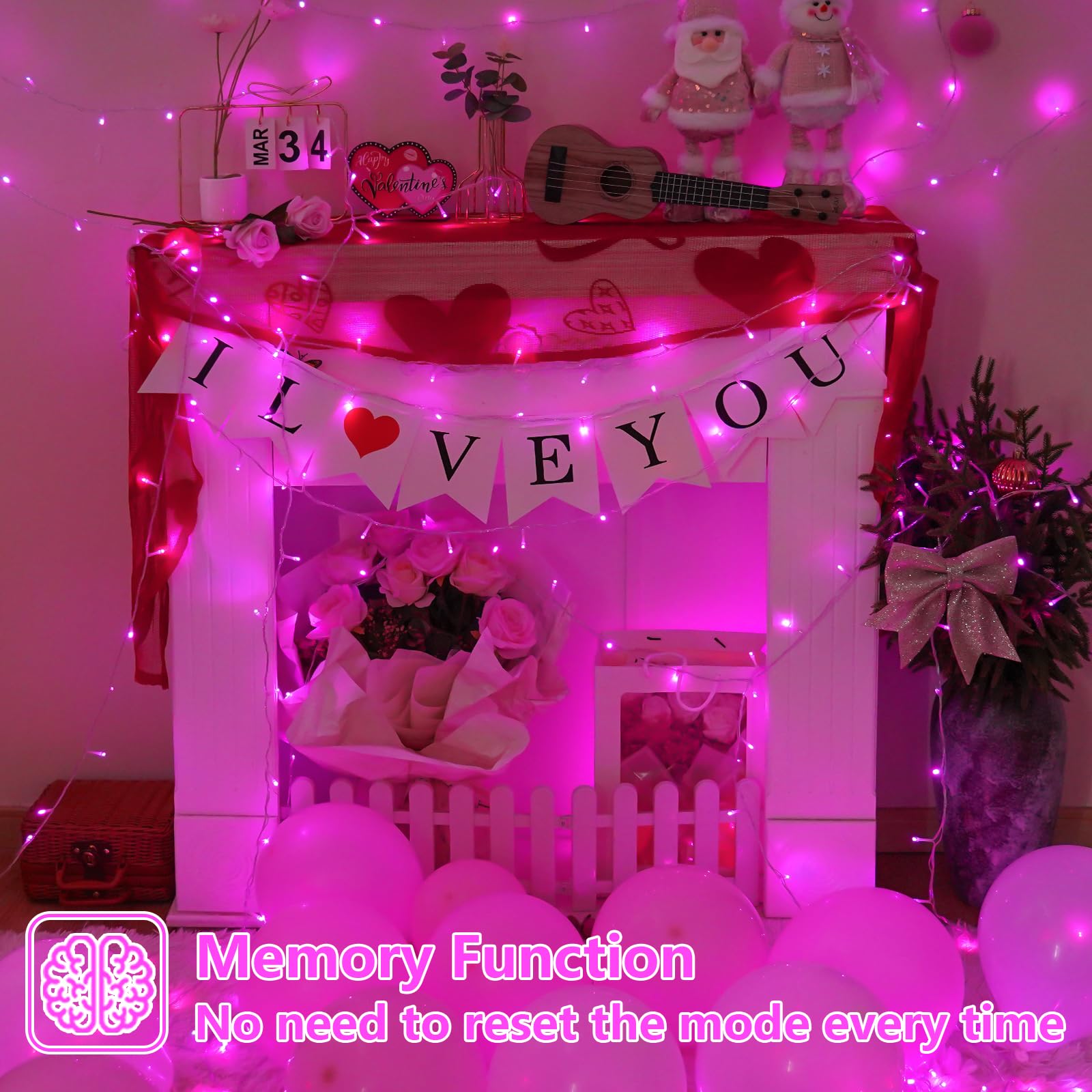 YEGUO eight-mode pink string lights offer versatile decorating effects.