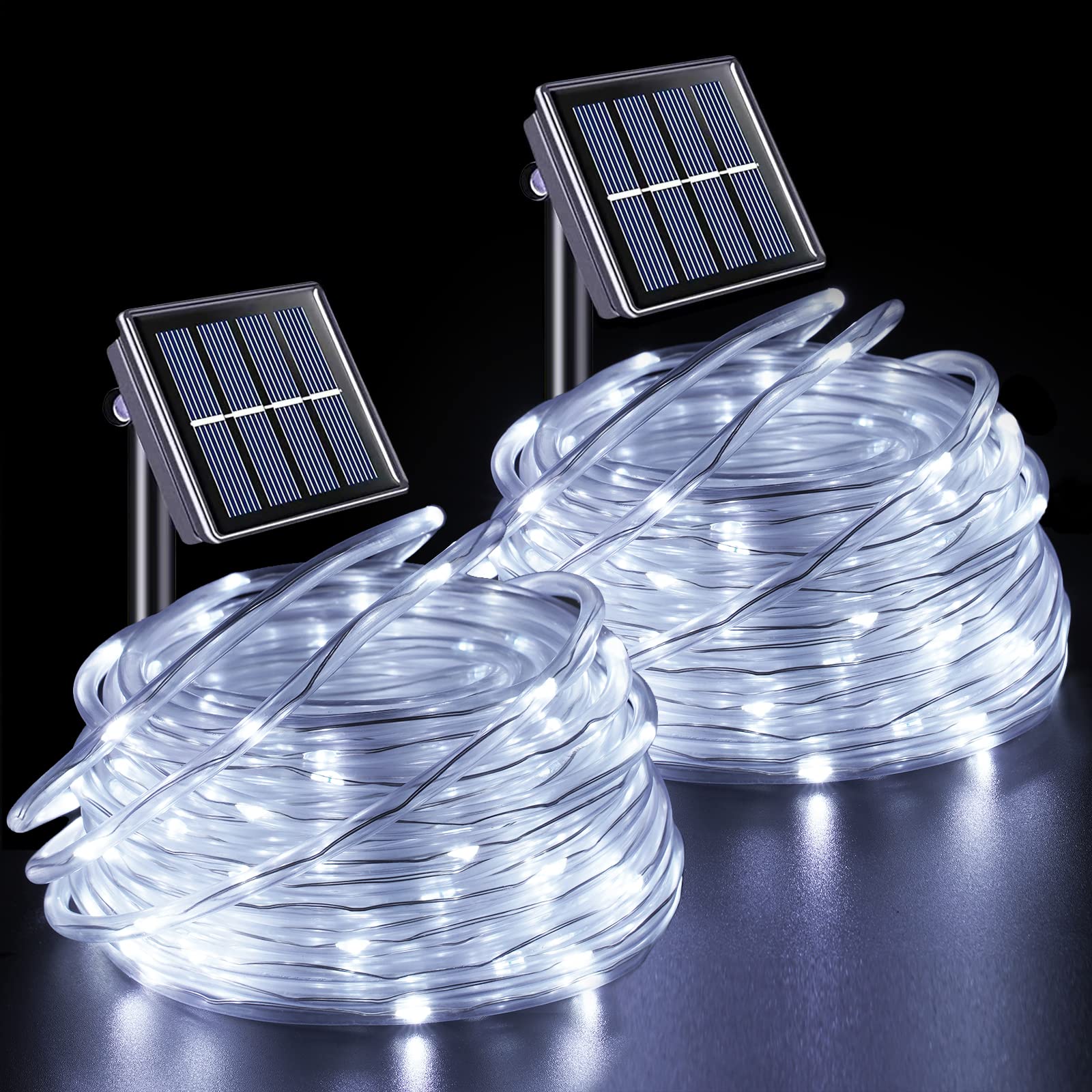YEGUO solar rope lights on a patio with warm ambient glow for evenings