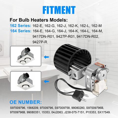 YEHERIT Broan Nutone compatible motor blower enhances bathroom ventilation and easy replacement.