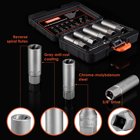 YEKEPRO reverse spiral flute close-up showing tight grip on rounded bolts.