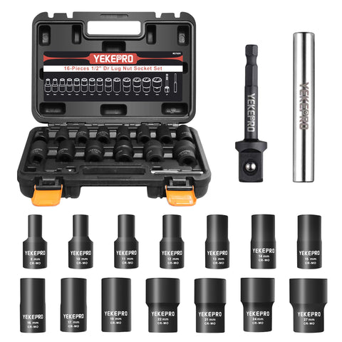 YEKEPRO 16pc bolt extractor set with 1/2 drive, ready to tackle damaged bolts.