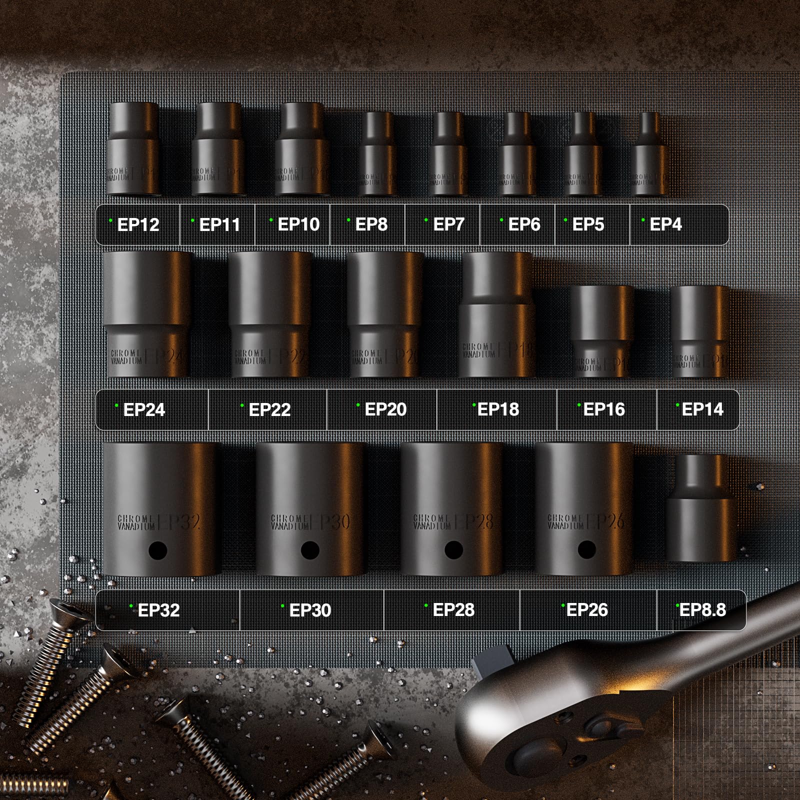 YEKEPRO EP sockets with clear labels aid fast selection during repairs