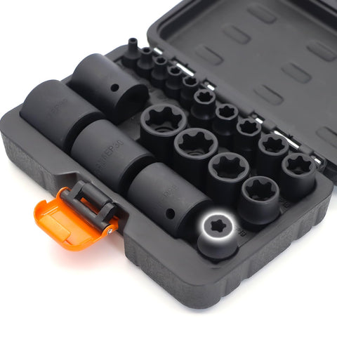 YEKEPRO external Torx Plus 19pc socket set in case for quick organization