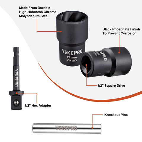 YEKEPRO half-inch drive compatibility for easy use with impact wrenches.