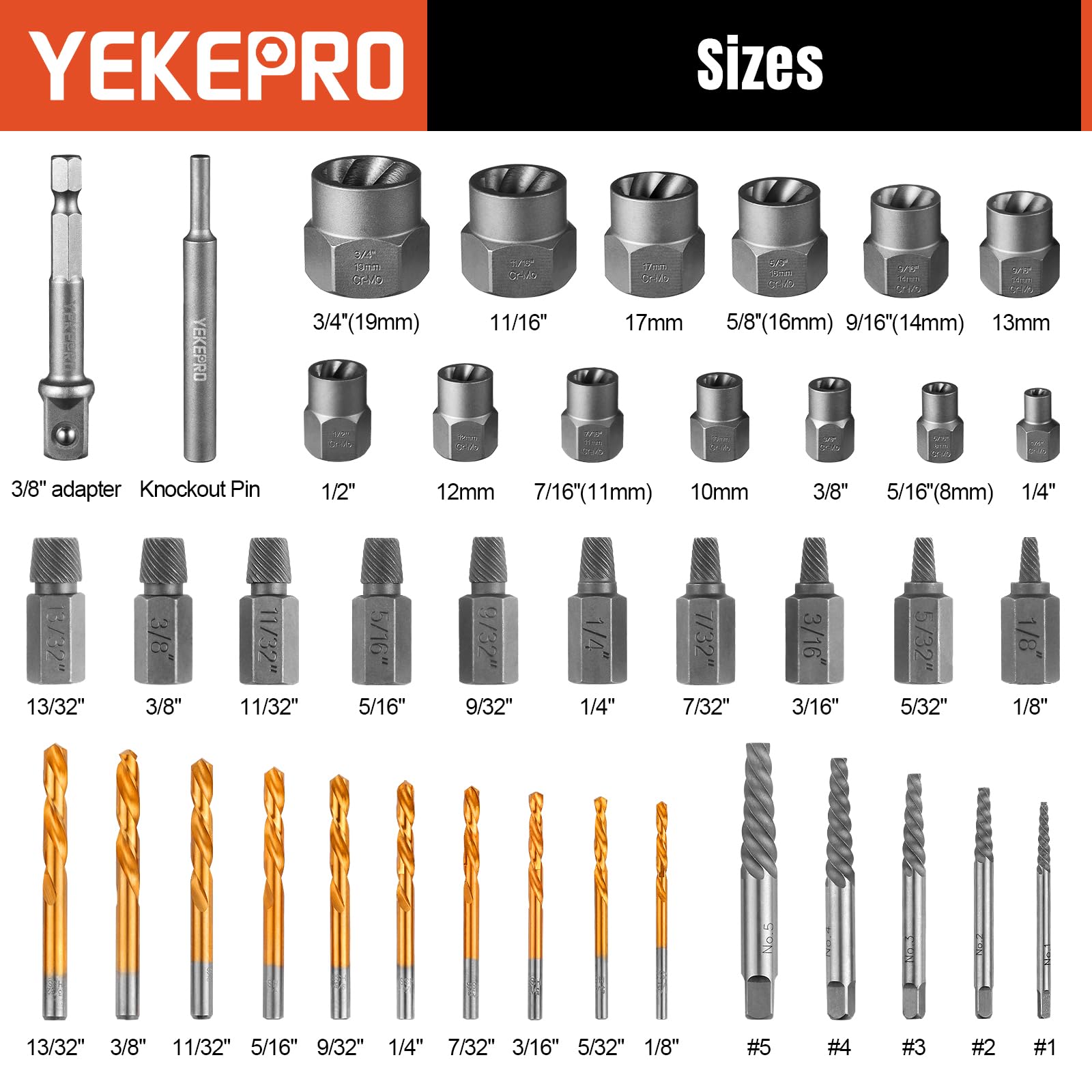YEKEPRO left-hand cobalt drill bits designed for easy removal of stripped screws