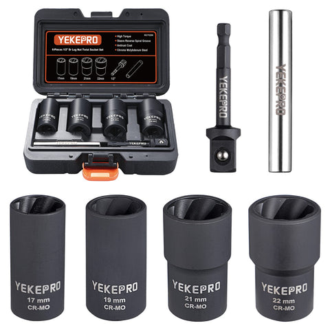 YEKEPRO lug nut removal kit laid out for versatile vehicle compatibility.