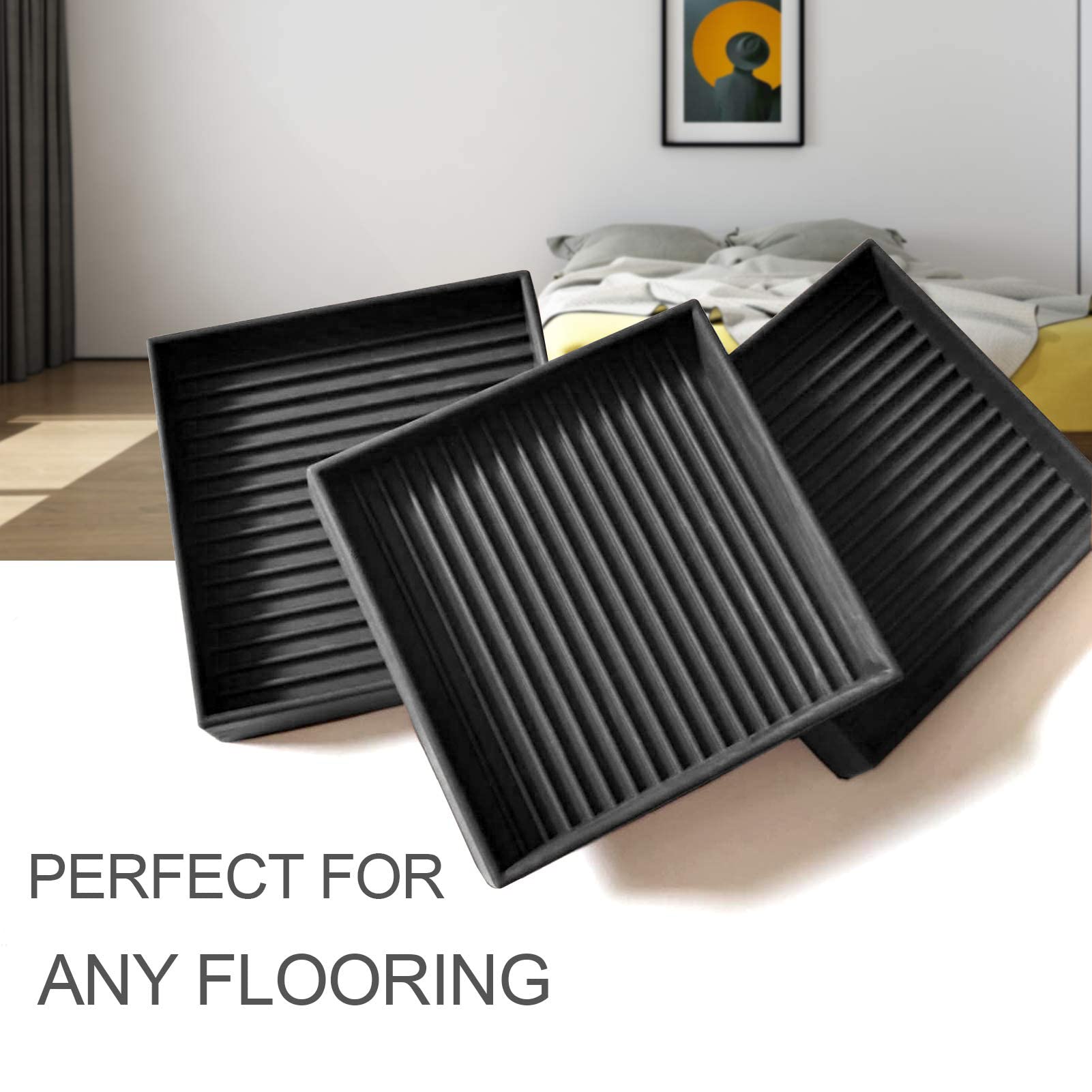 Yelanon caster cups under a sofa leg prevent sliding and scratches.