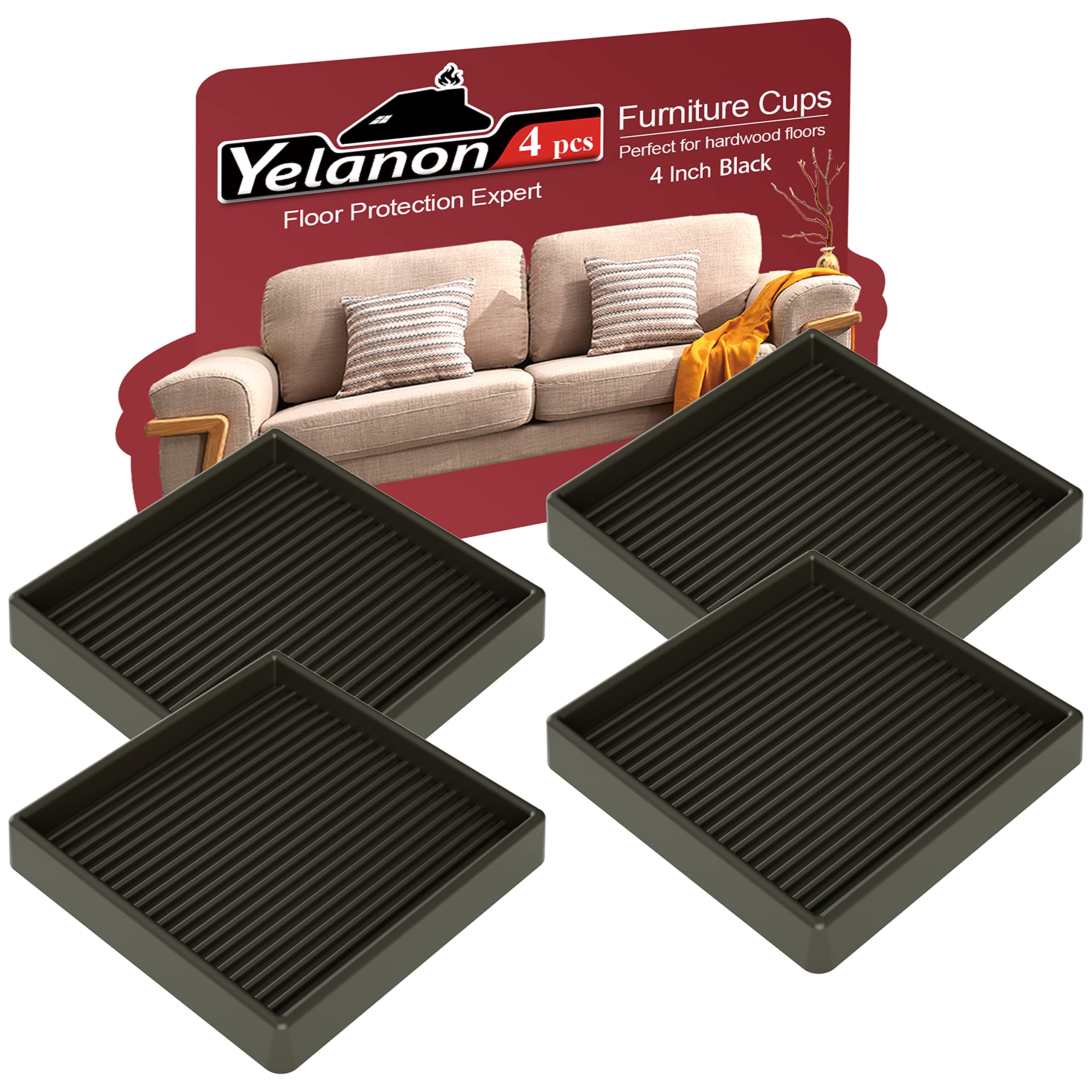 Yelanon furniture coasters 4-inch close-up protect hardwood floors with anti-slip grip.