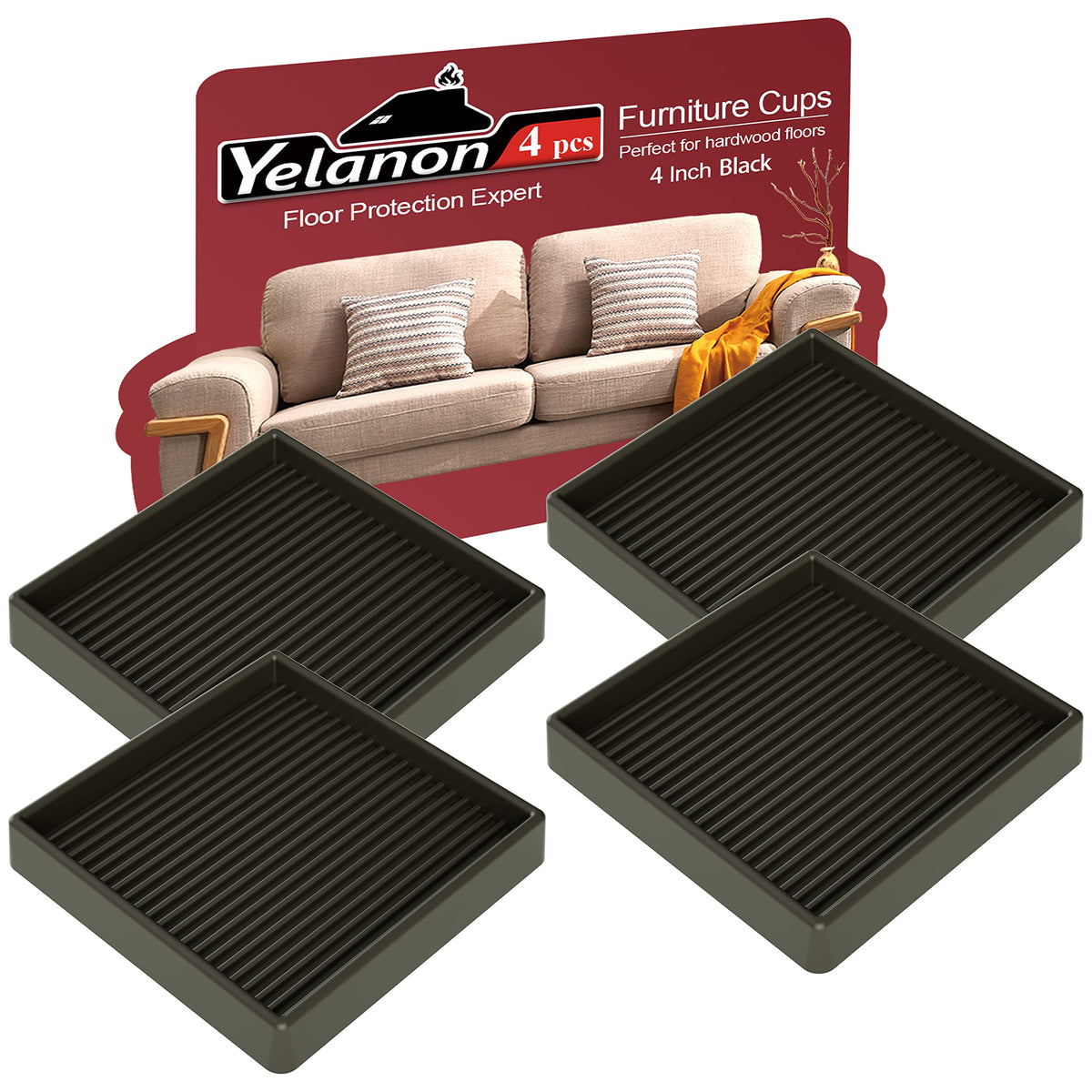 Yelanon furniture coasters 4-inch close-up protect hardwood floors with anti-slip grip.