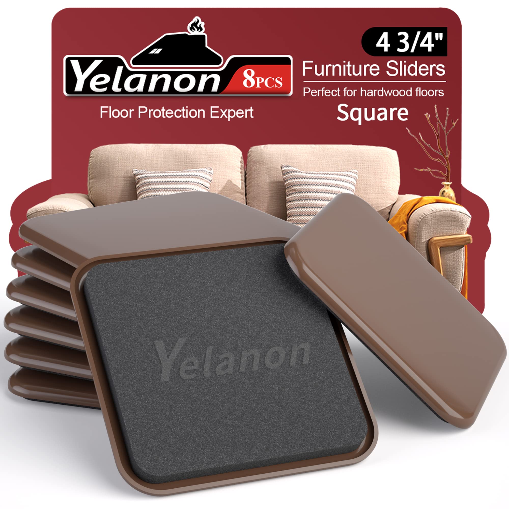 Yelanon furniture sliders 8-pcs pack ready to move heavy furniture on carpet with floor protection.