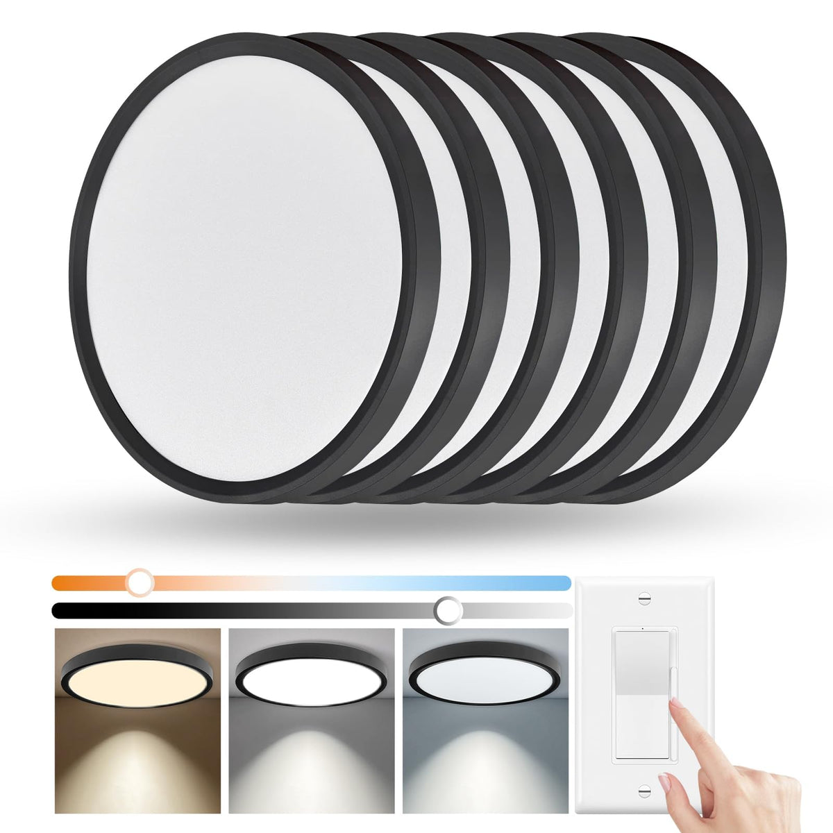 YELIOLED 6-pack 12-inch slim LED flush mount lighting for broad room coverage