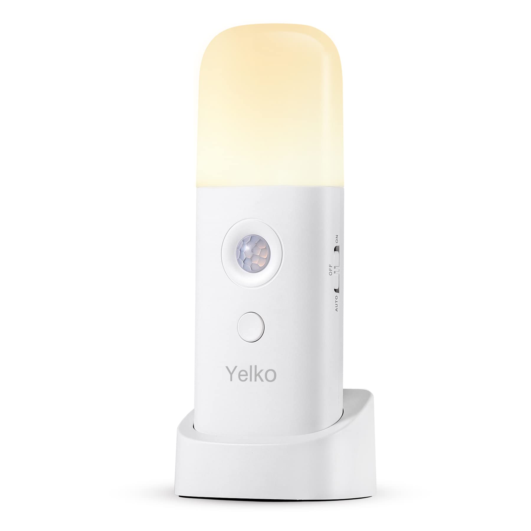 YELKO motion sensor night light close-up with rechargeable battery for cordless use