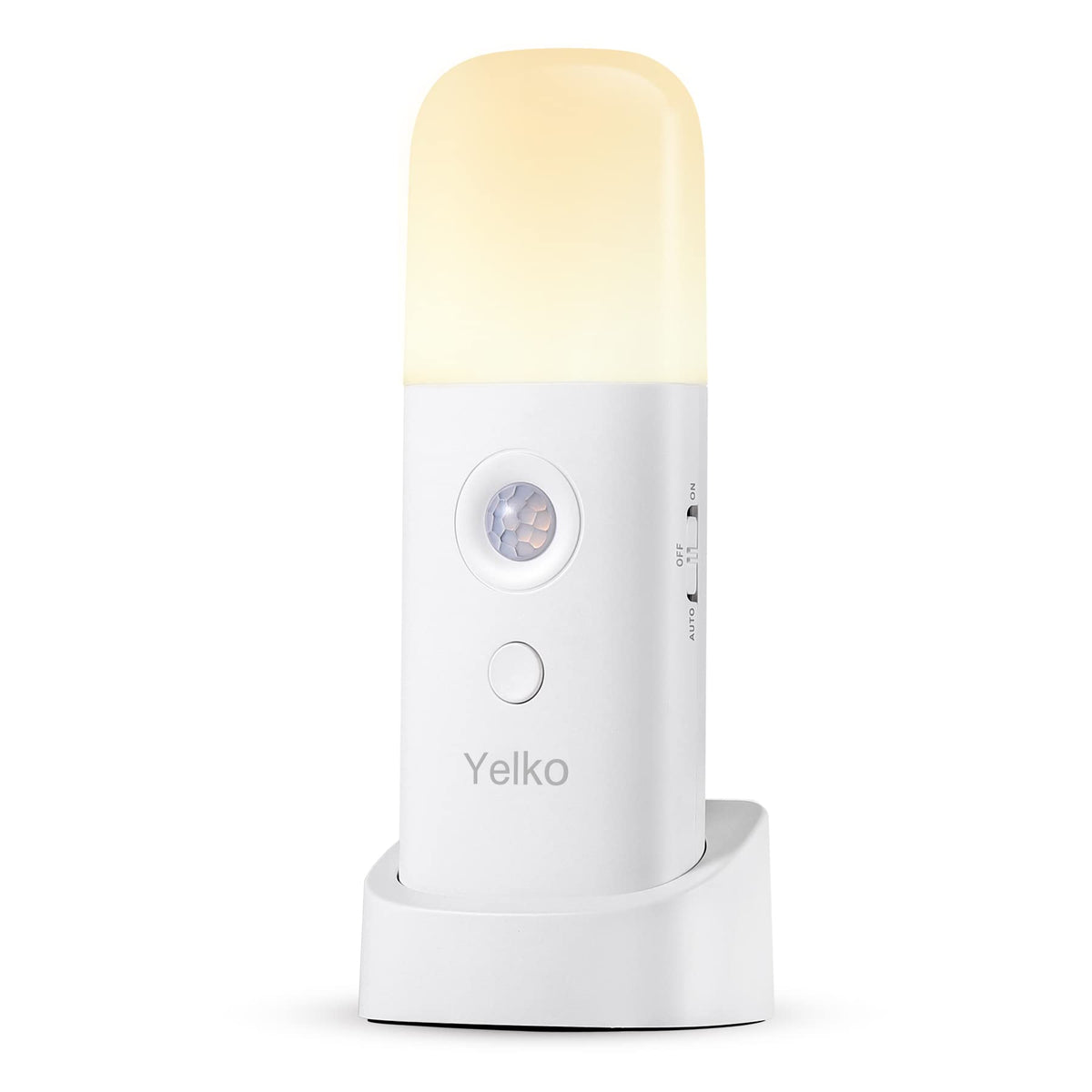 YELKO motion sensor night light close-up with rechargeable battery for cordless use