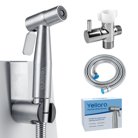Yellara handheld bidet sprayer in stainless steel for durable, hygienic cleaning.