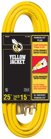 Yellow Jacket 25ft extension cord with lighted end for safer outdoor operation