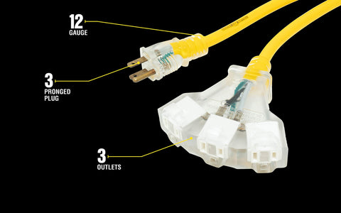 Yellow Jacket water-resistant SJTW cord withstands outdoor use.