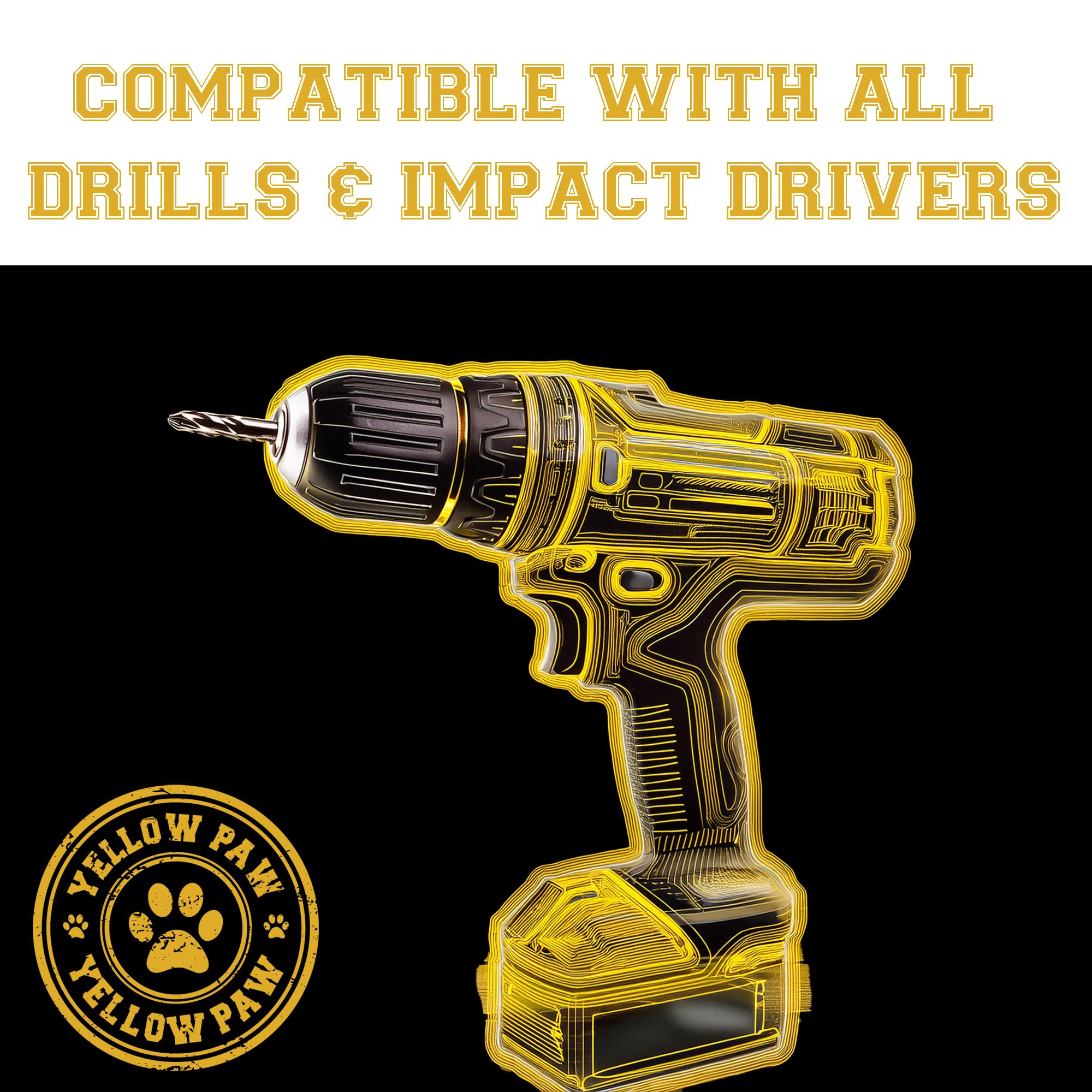 Yellow Paw drill bit features 135 degree split point reduces wandering on metal.