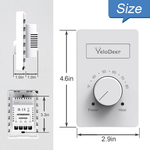YeloDeer thermostat shown with compatible baseboard heaters and connectors