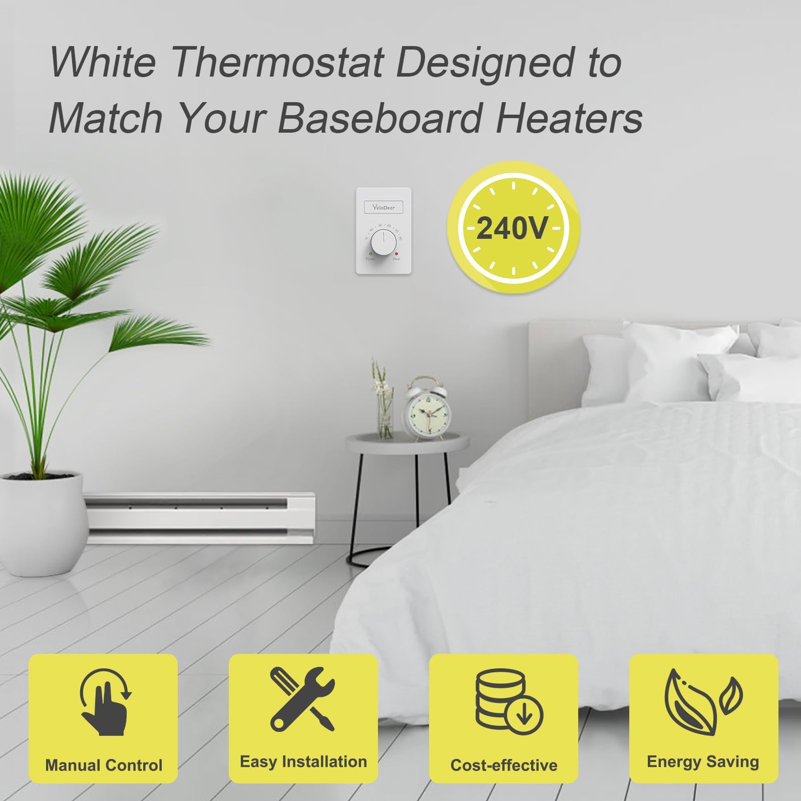 YeloDeer 2pcs thermostat wall mount setup showing flush design