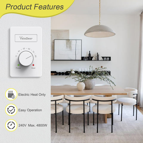 YeloDeer thermostat knob closeup highlighting easy manual control