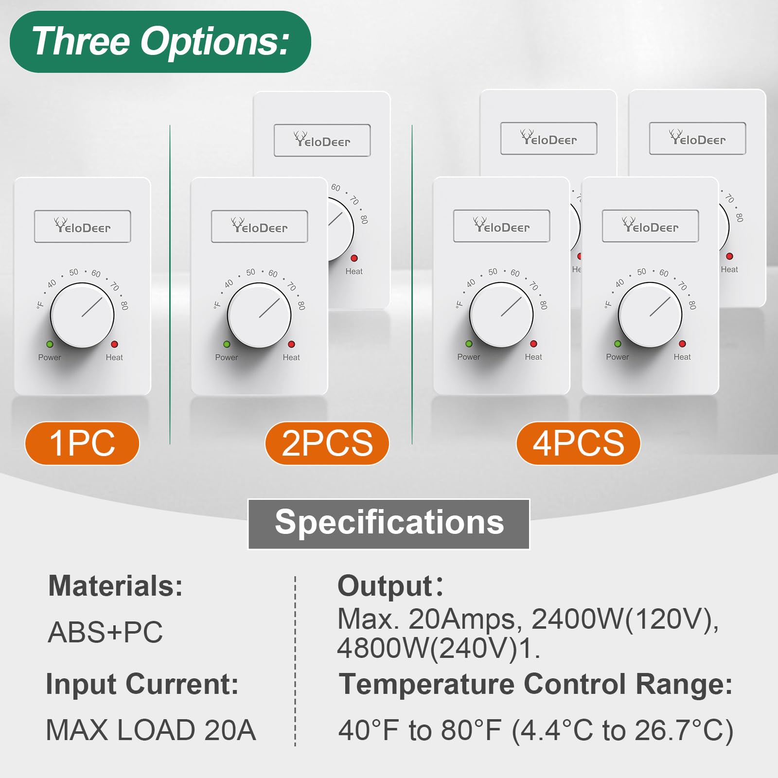 YeloDeer connectors arranged for compatibility with baseboard and fan-forced heaters