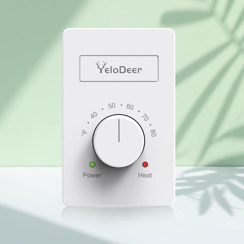 YeloDeer dual-voltage thermostat front view for precise home heating control.