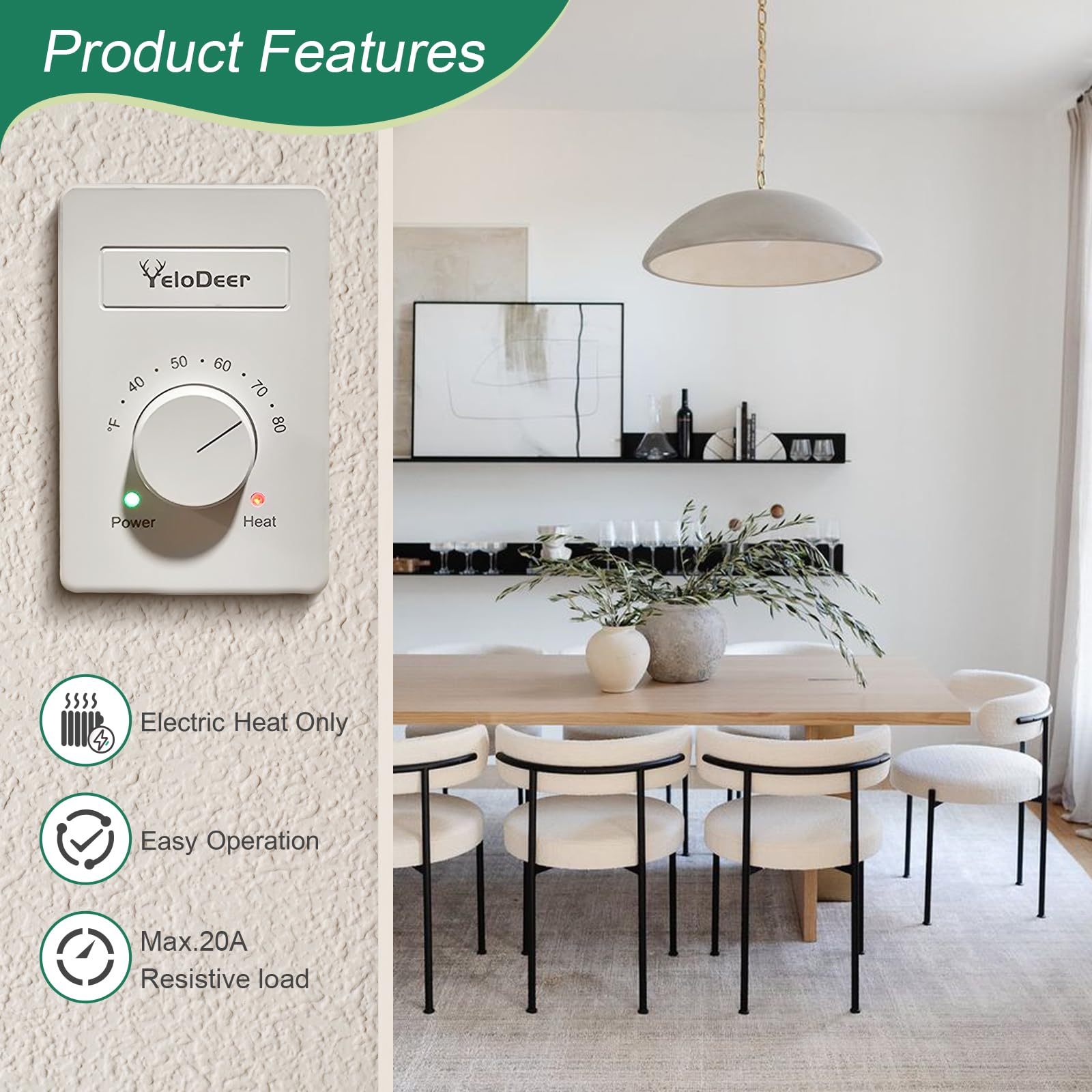 YeloDeer installation guide included for straightforward wall mounting.