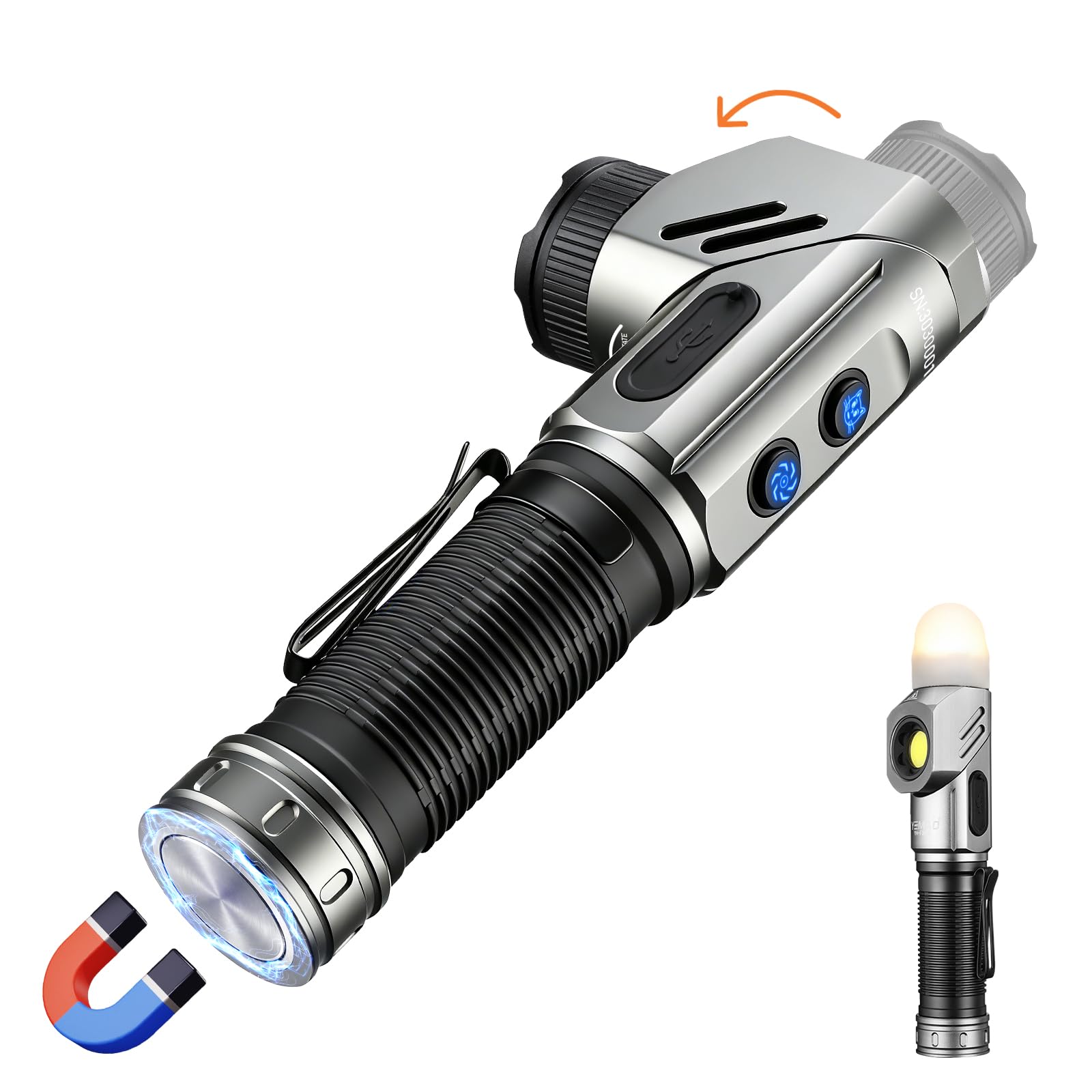 Yemao rechargeable flashlight main beam illuminates trails with powerful center-focused light