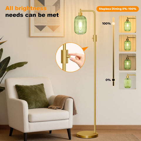 Yemela arc tall lamp suited for modern living rooms with warm glow