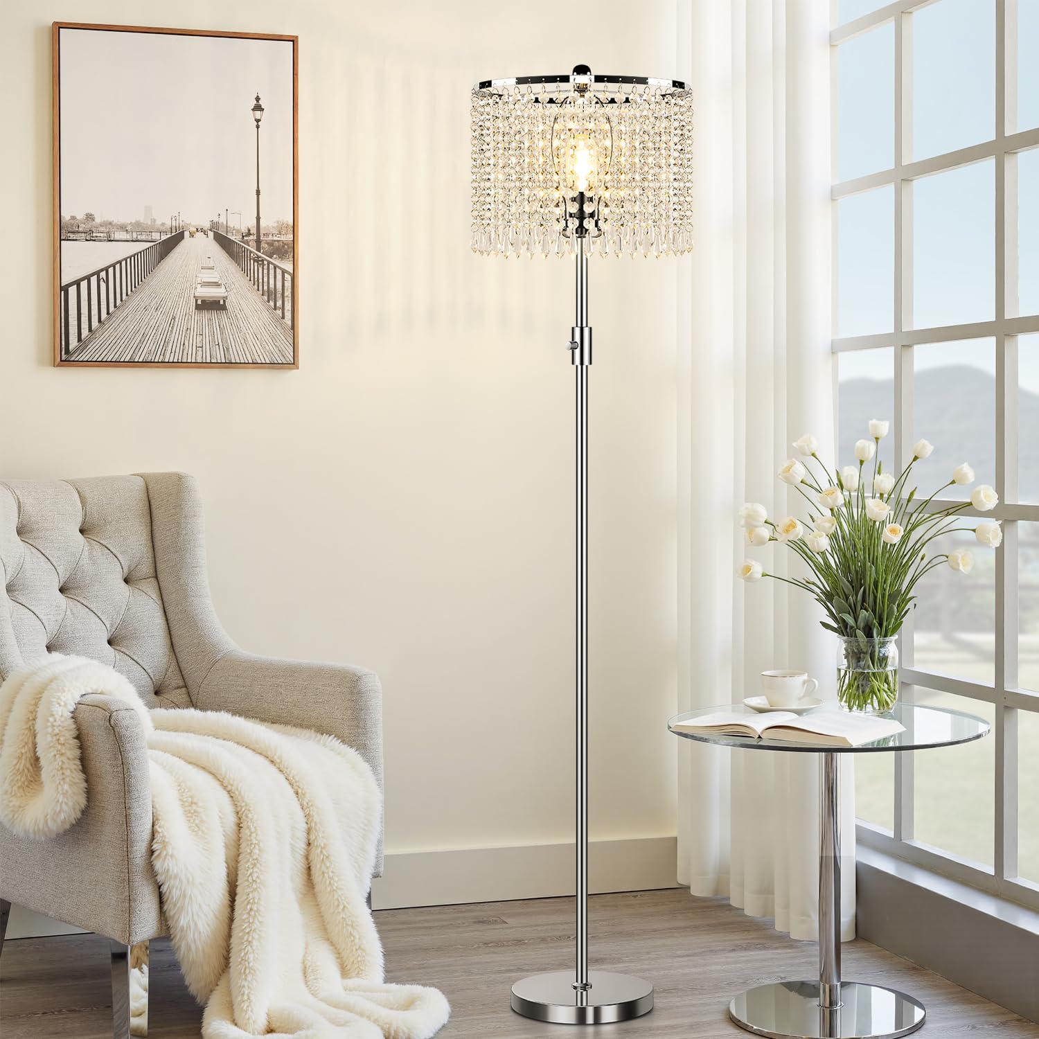 Yemela crystal shade close-up enhancing elegant living room ambiance