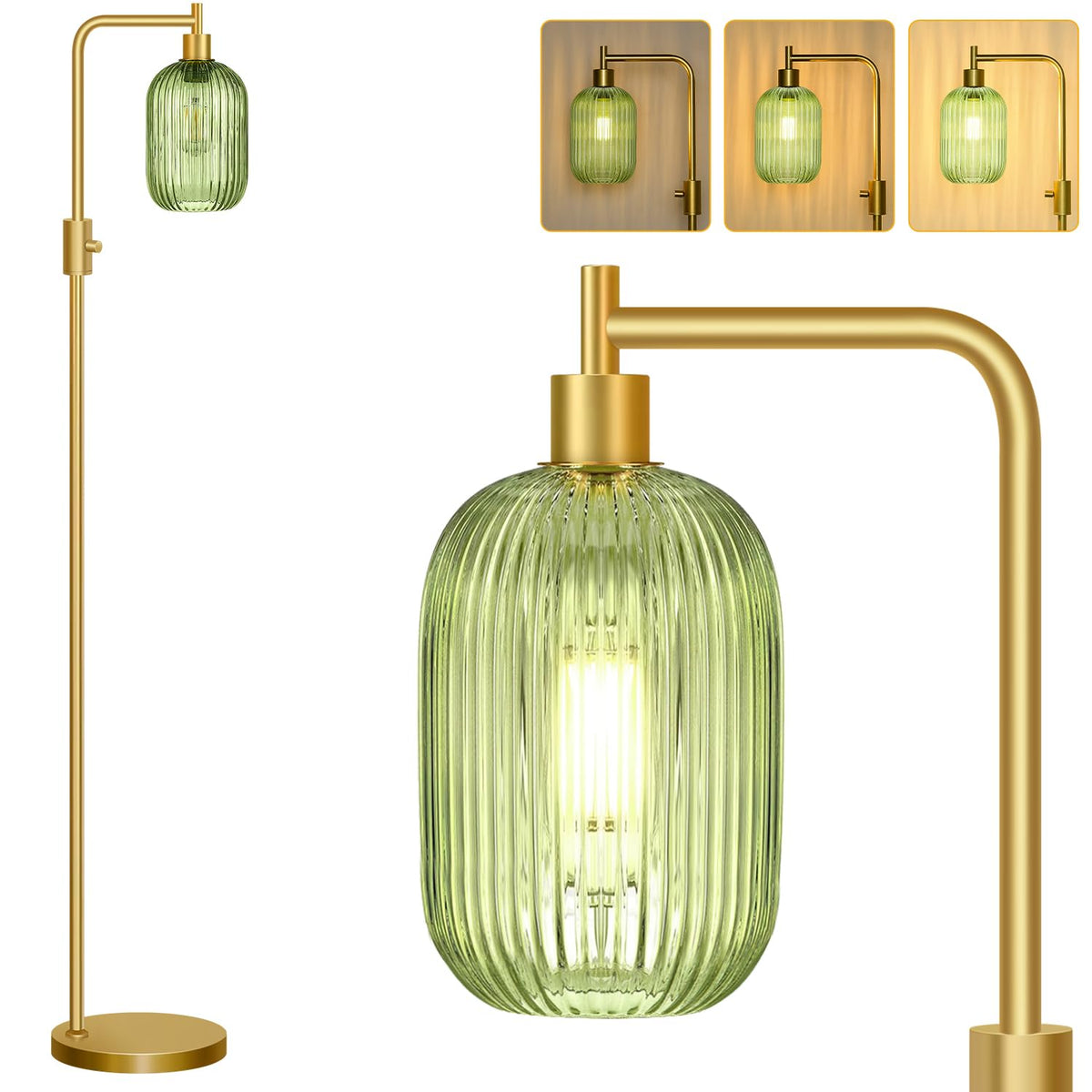 Yemela dimmable floor lamp with gold arc for flexible ambient lighting